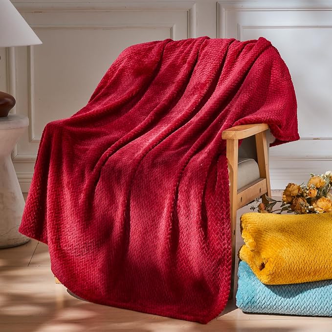 NEWCOSPLAY Super Soft King Blanket Red Premium Silky Flannel Fleece Leaves - Image 3