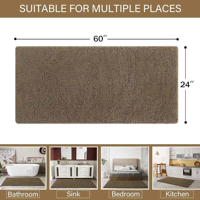 LOCHAS Luxury Bathroom Rug Shaggy Bath Mat 24 x 60 Inch, Washable Non Slip Bath - Image 2