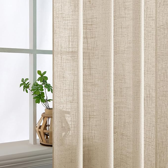 MIULEE Light Taupe Linen Curtains 54 Inch Length 2 Panels - Image 5