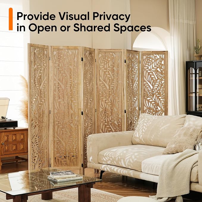 JOSTYLE Wooden Room Divider Screen, 6-Panel Screen Divider - Image 8