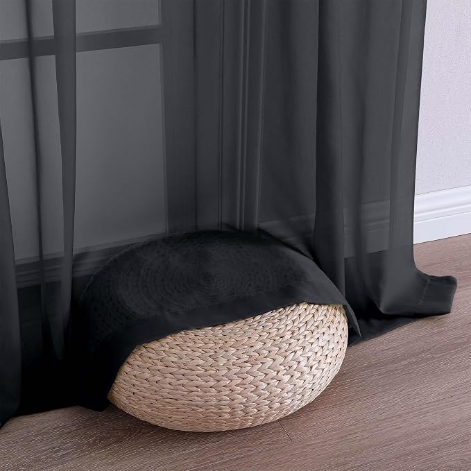 OVZME Black Sheer Curtains 84 Inches Long 2 Panels Set, Light Filtering Sheer - Image 6