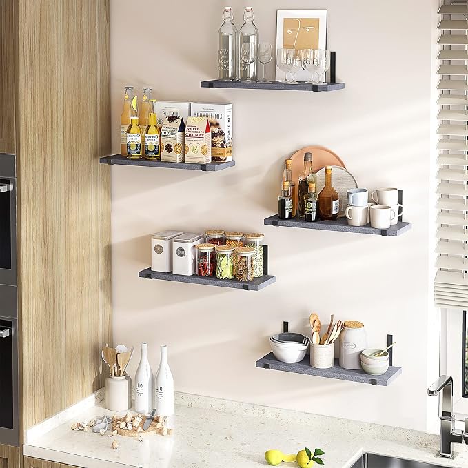 Fixwal Floating Shelves Set of 5, Width 4.7 Inches Wall Shelves, Rustic Wood - Image 7