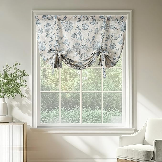 jinchan Linen Floral Tie up Shade Valance Curtains by JINCHAN