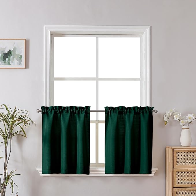 Chyhomenyc Christmas 2 Panels Hunter Green Curtains 24 Inch Length, Faux Linen by Chyhomenyc