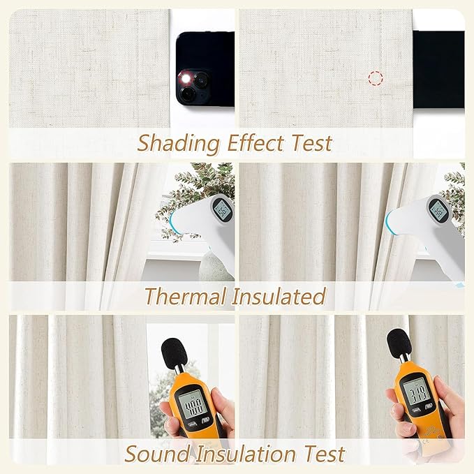 Guken Cream 100% Blackout Cream Linen Curtains 52 Inch Wide by 128 Inch 2 - Image 5