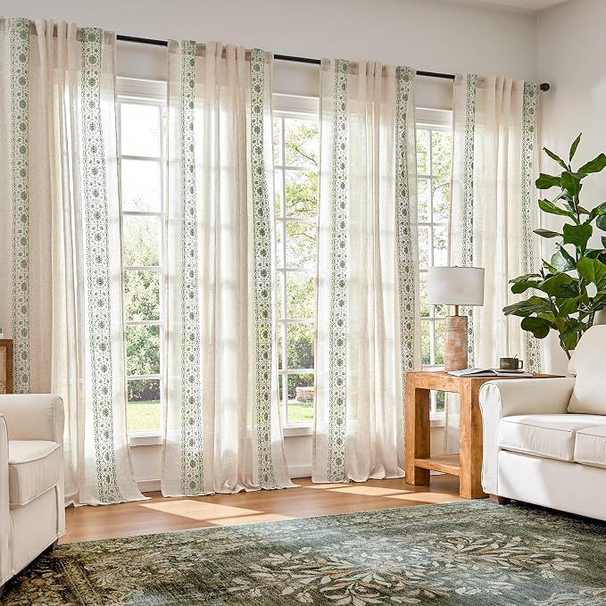 jinchan Weslie Boho Curtains for Bedroom Sage Green Vintage Floral Farmhouse - Image 2