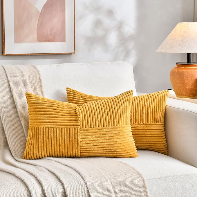 Fancy Homi 2 Packs Gold Yellow Lumbar Decorative Throw Pillow Covers 16x28 Inch - Image 5