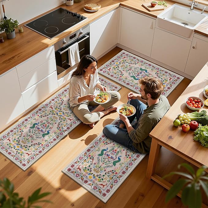 HEBE Washable Kitchen Rugs Sets of 3, Non Slip Absorbent Kitchen Rugs and Mats - Image 7