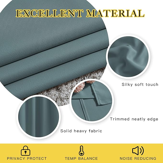 NICETOWN Greyish Blue Bedroom Curtains 72 inches Long, Grommet Blackout Thermal - Image 4