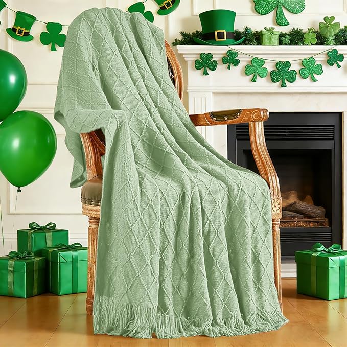 inhand Basil Green Knitted Throw Blanket by inhand