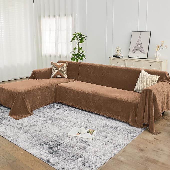 CAPALOCA Sectional Couch Covers, 2 Pieces Chenille Sofa Cover L Shaped Couch - Image 8