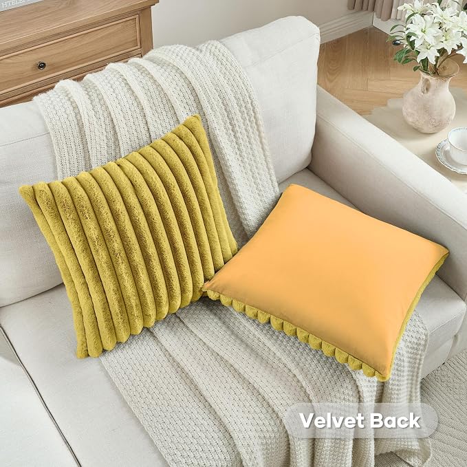 FUTEI Mustard Yellow Decorative Throw Pillow Covers Set of 2, 20x20 Inch Soft - Image 4