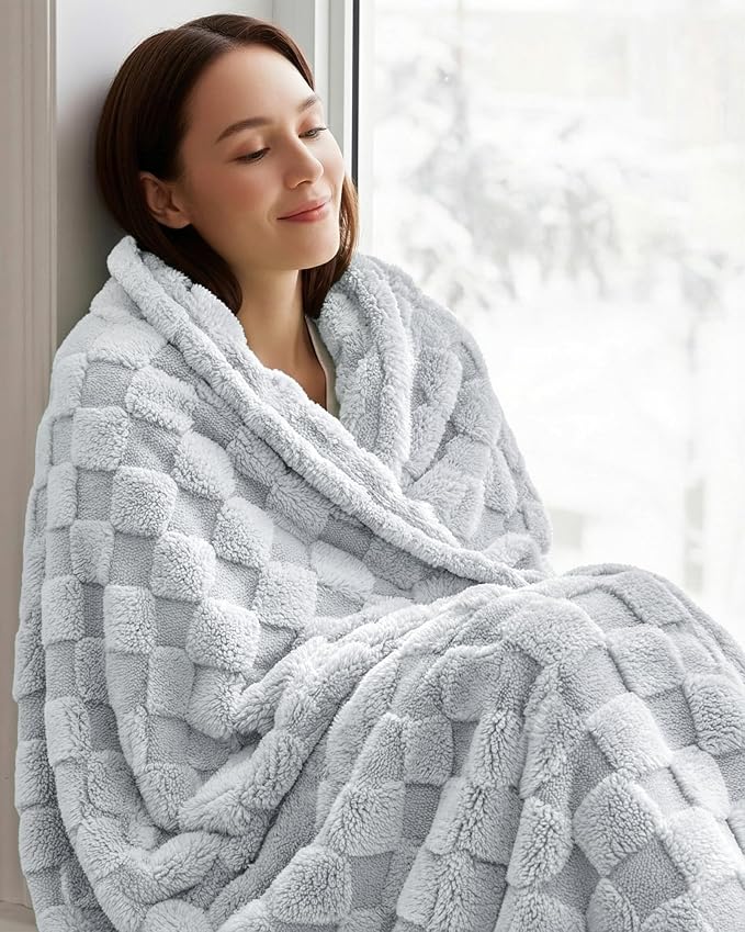 Utopia Bedding Cool Grey Checkered Fleece Throw Blanket - Image 8