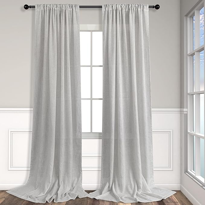 Pitalk Light Grey Linen Curtains 102 Inches Long - Image 8