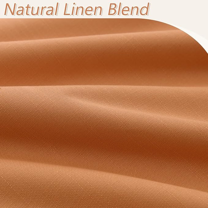 Guken Orange 100% Blackout Linen Curtains 102 Inch Length 2 Panels Set - Image 5