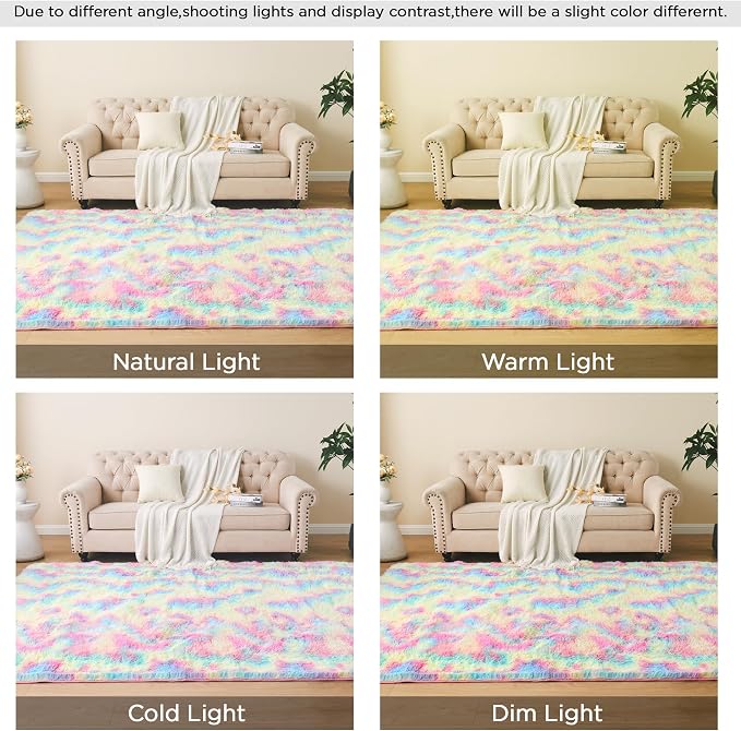 Litanika 3x5 Shag Area Rug for Living Room Bedroom, Tie-Dyed Rainbow High Pile - Image 7