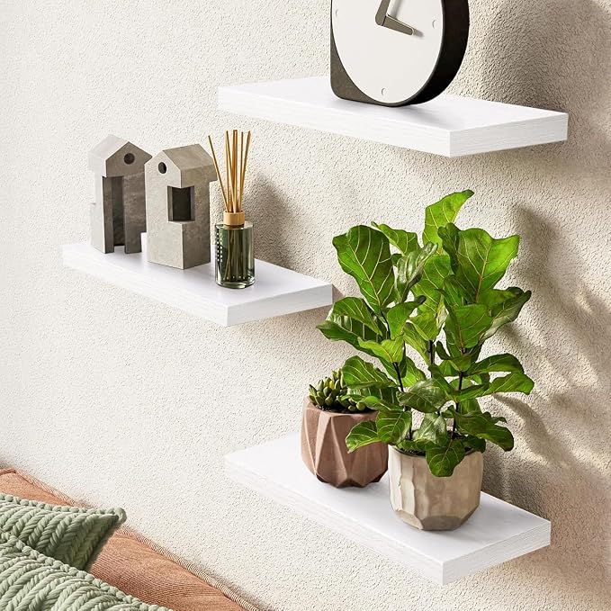 BAYKA White Floating Shelves for Wall – Rustic Wood Wall Shelves - Image 2