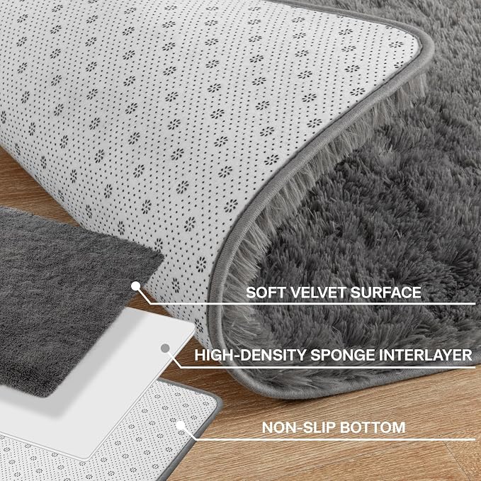 Merelax Fluffy Shaggy Small Area Rug, Deep Grey 2x4 Runner Rugs - Image 5