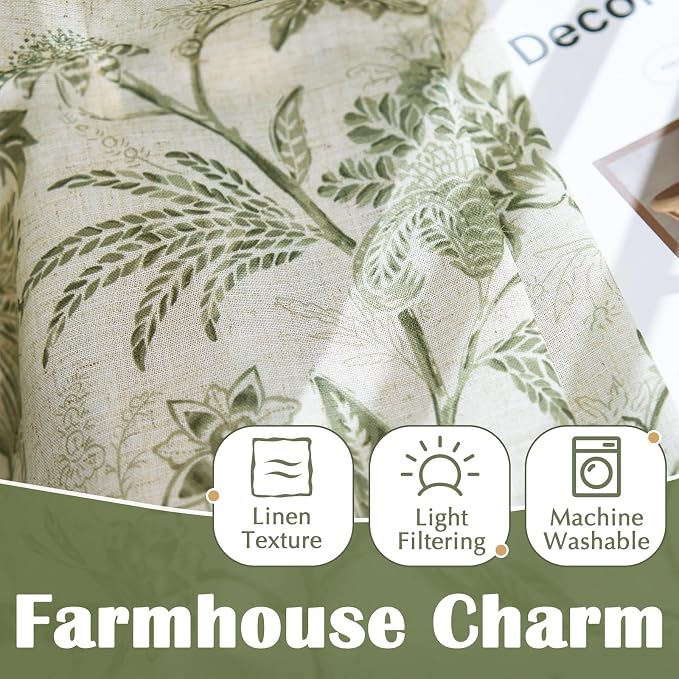 jinchan Linen Floral Tie up Shade Valance Curtains - Image 6