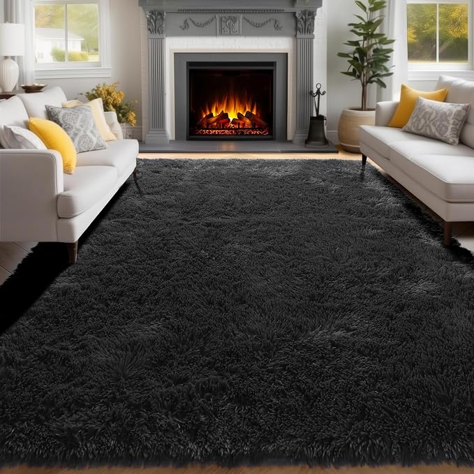 PAGISOFE Black Fluffy Shag Area Rugs - Image 8