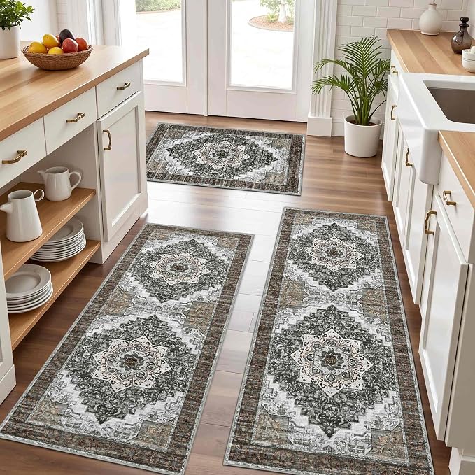 Tritard Non Slip Kitchen Rugs Sets of 3 Washable Boho Kitchen Mats by Tritard