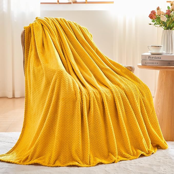 NEWCOSPLAY Super Soft Throw Blanket Mustard Yellow Premium Silky Flannel Fleece - Image 3