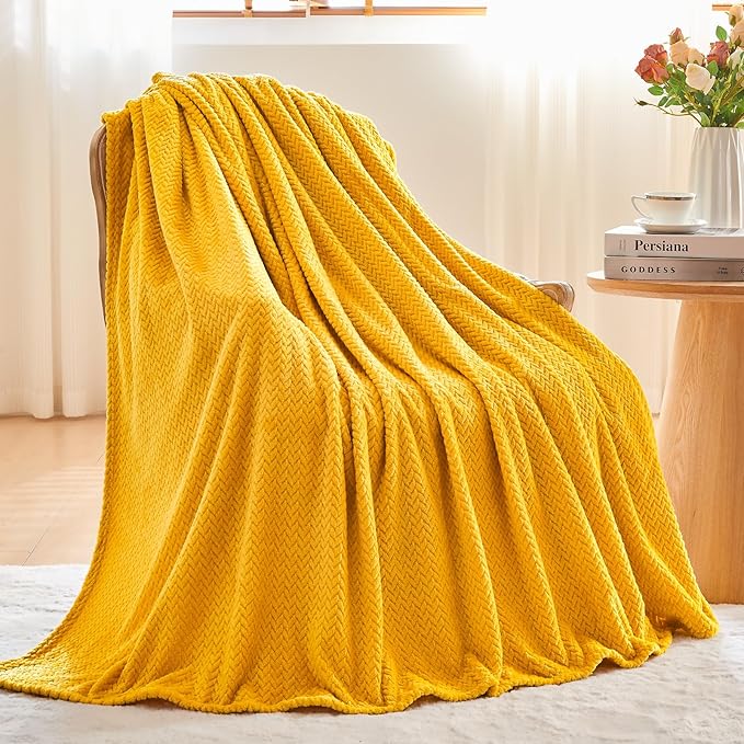 NEWCOSPLAY Super Soft Queen Blanket Mustard Yellow Premium Silky Flannel Fleece - Image 4