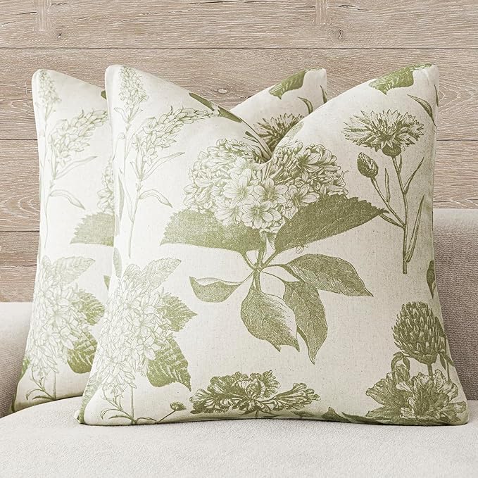 Foindtower Set of 2 Linen Floral Throw Pillow Covers Vintage Accent Print by Foindtower