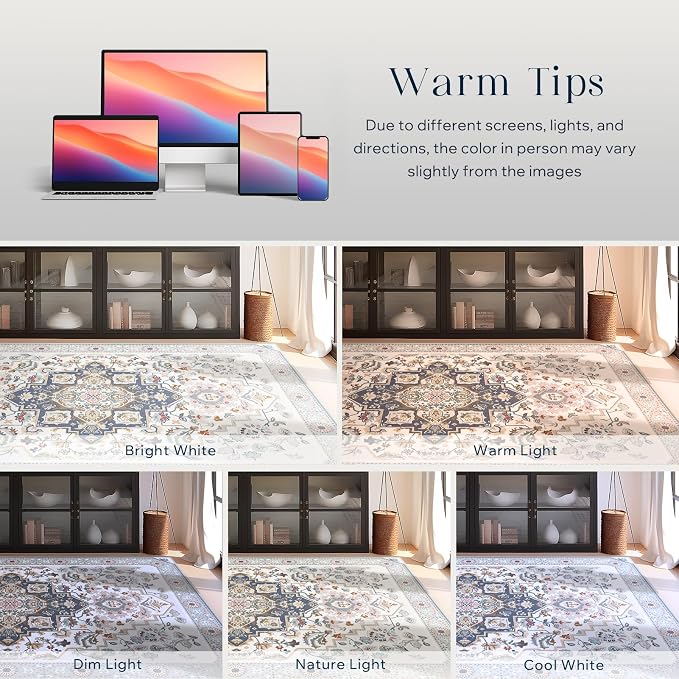 Phantoscope Washable Area Rug 5'x7' Non-Slip, Vintage Boho Rugs - Image 9