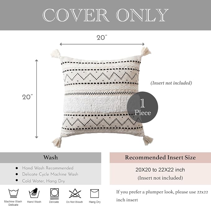 BlissBlush 20X20 Throw Pillow Cover, Cream Neutral Square Decorative Cushion - Image 4