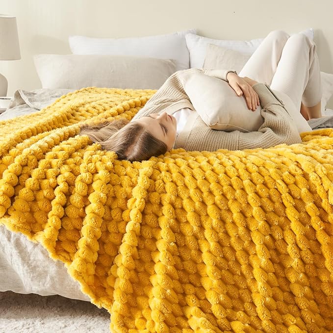NEWCOSPLAY Super Soft Throw Blanket Mustard Yellow Premium Silky Flannel Fleece - Image 3