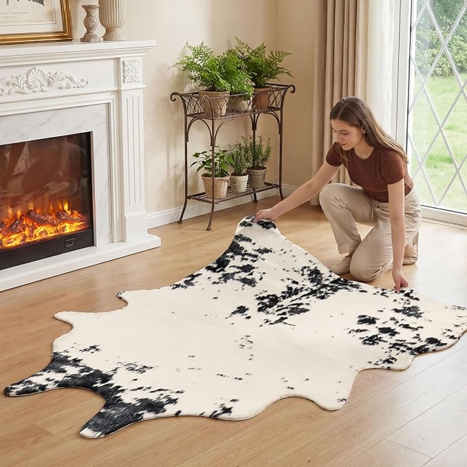JONIYEAR Large Durable Faux Cowhide Area Rug 4.9 x 6.56 Feet, Premium Cow Print - Image 6