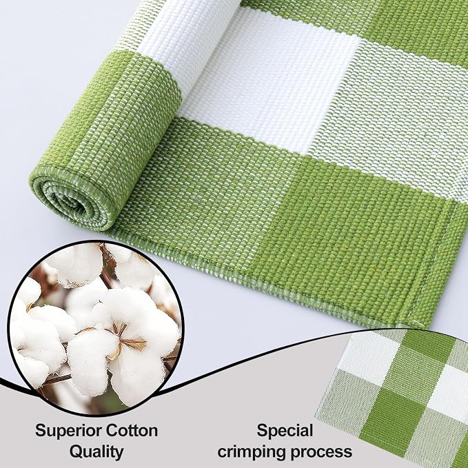 OLANLY Buffalo Plaid Rug 3' x 5' – Green and White Cotton Checkered Doormat - Image 5