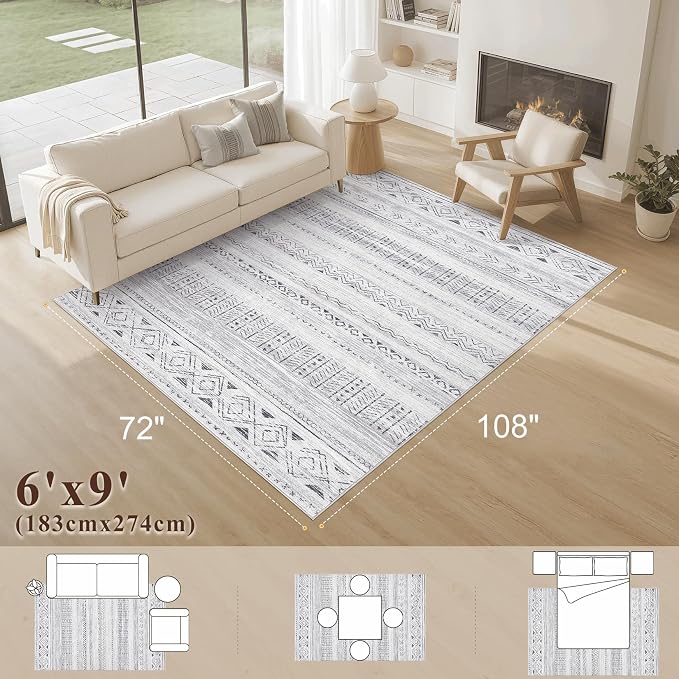cotiled 6x9 Area Rug Living Room: Washable Boho Rugs - Image 2