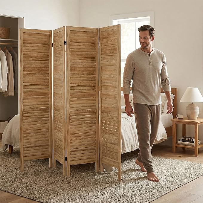 Bluecat 4 Panel Room Divider, Freestanding Solid Wood Partition Wall - Image 6
