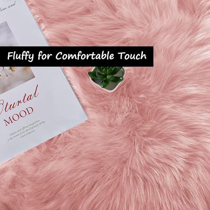 Goolela Pink Area Rug 6x9 Fluffy Fuzzy Furry Sheepskin Rug - Image 3