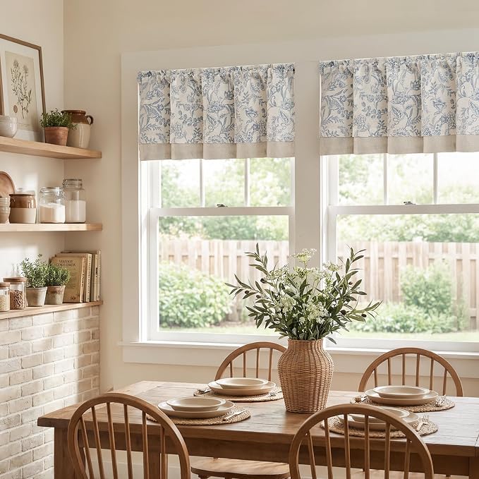 jinchan Linen Valance Curtain Farmhouse Floral Printed Small Window Curtain - Image 3