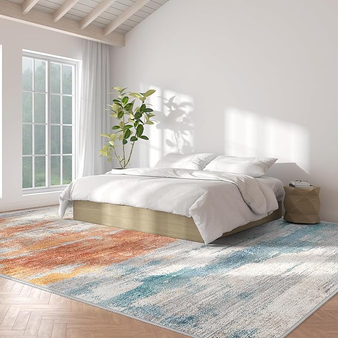 Abstract 10x14 Washable Rug: Modern Non Slip Area Rug Soft Carpet Foldable - Image 2
