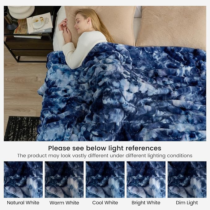 Cozy Bliss Deluxe Striped Rabbit Faux Fur Throw Blanket, Soft Fluffy Warm Plush - Image 9