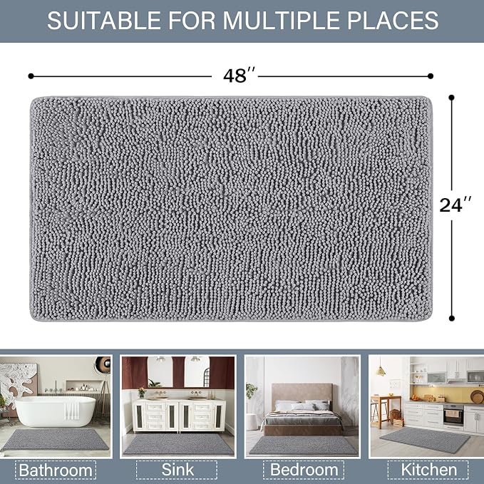 LOCHAS Luxury Bathroom Rug Shaggy Bath Mat 24 x 48 Inch, Washable Non Slip Bath - Image 2