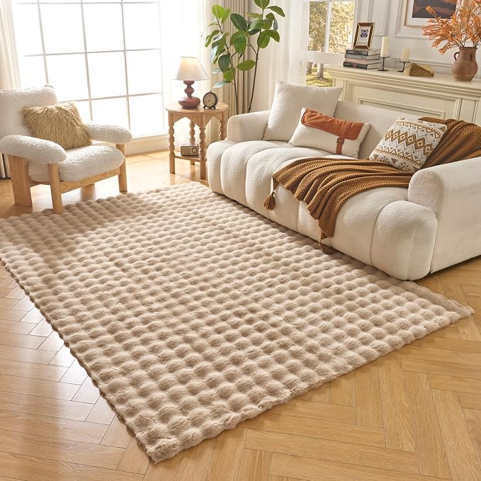 Lotus Karen Fluffy Khaki Rug for Living Room Bedroom, 4x6 Big Bubble Plush shag - Image 7