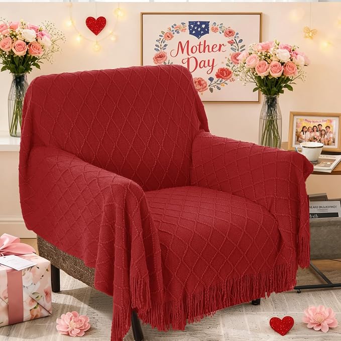 inhand Pomegranate Red Knitted Throw Blanket - Image 7