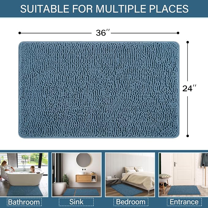 LOCHAS Luxury Bathroom Rug Shaggy Bath Mat 24 x 36 Inch, Washable Non Slip Bath - Image 2