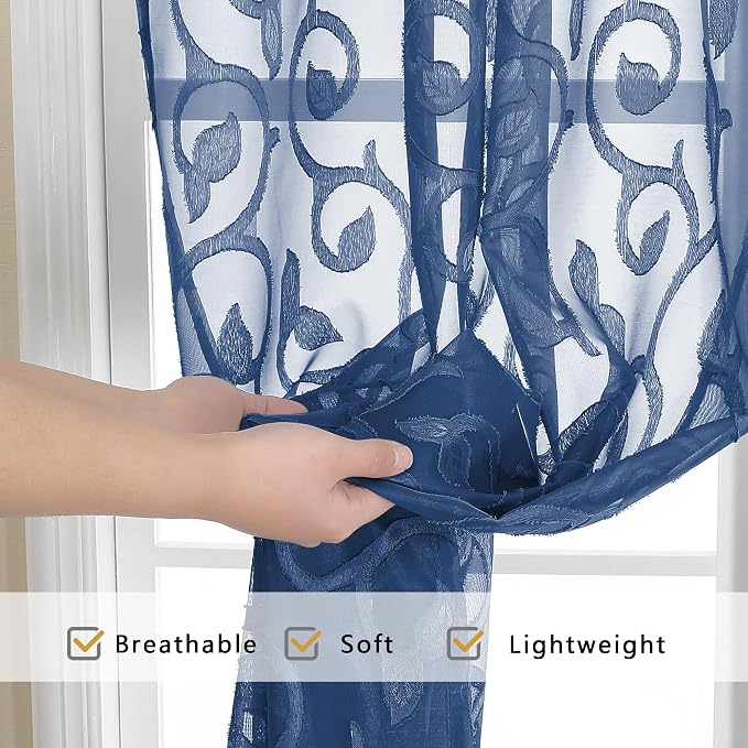 OWENIE Furman Blue Sheer Curtains 84 inches Long - Image 5