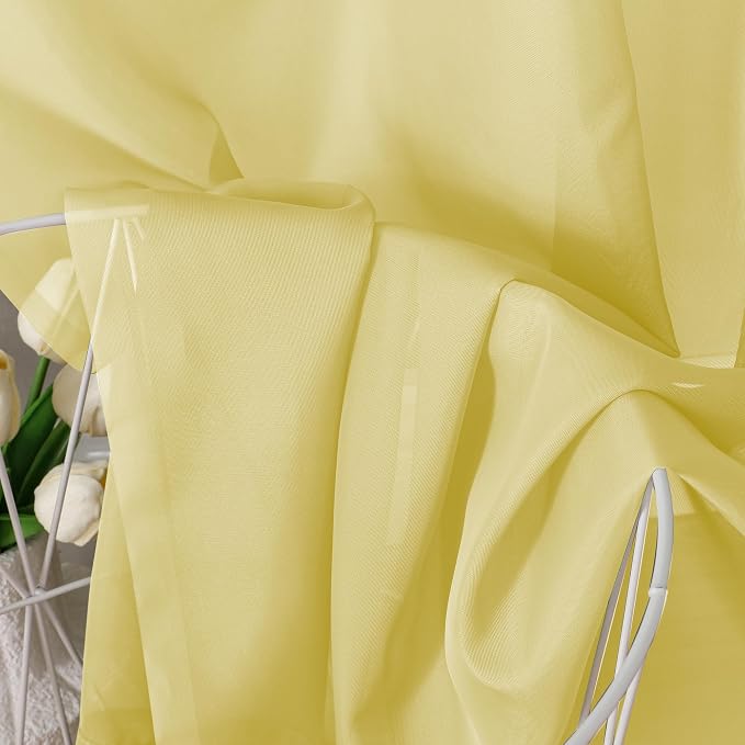 Aiyufeng Yellow Sheer Curtains 72 Inches Long 2 Panels Set, Semi Transparent - Image 7