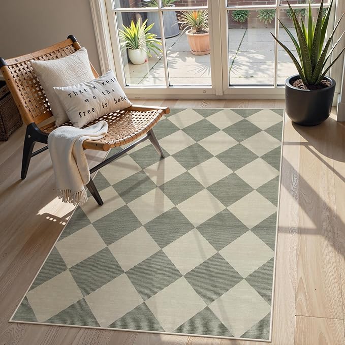 Beeiva Checkered Print Bedroom Area Rug 3x5, Non Slip Ultra Thin Washable by Beeiva