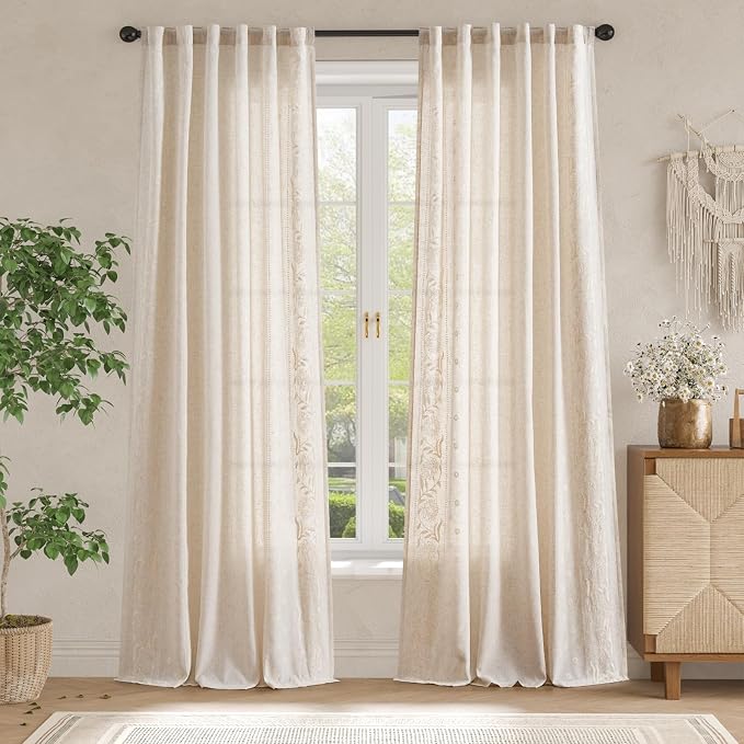 jinchan Winslow Linen Curtains for Living Room Floral Curtains 96 Inch Length - Image 3