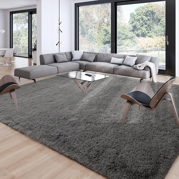 Merelax Area Rugs 9x12 Living Room, Large Grey Bedroom Carpet, Big Shag Indoor by Merelax