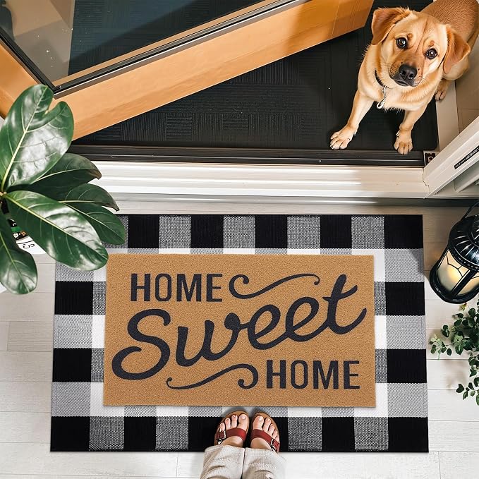 OLANLY Buffalo Plaid Rug 2'4" x 3'7" – Black and White Cotton Checkered Doormat - Image 2