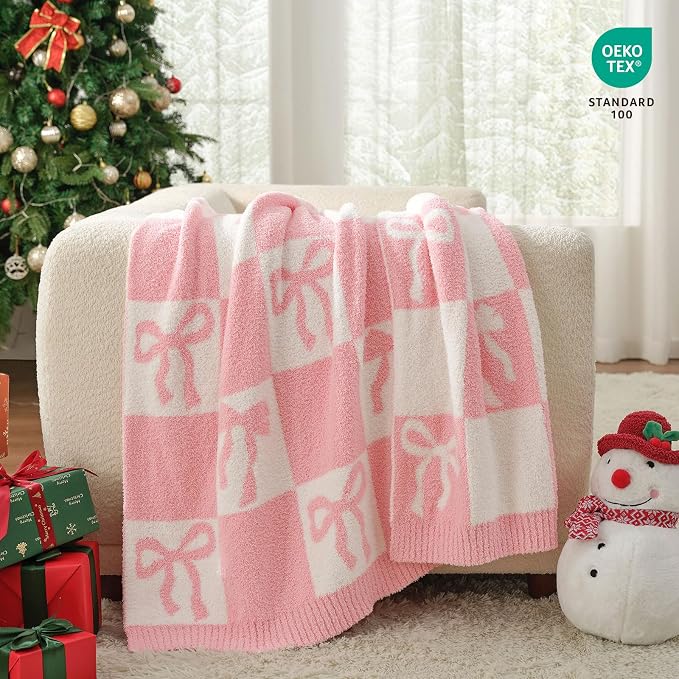 Snuggle Sac Bow Throw Blanket for Couch, Microfiber Fluffy Warm Cozy Fuzzy - Image 2